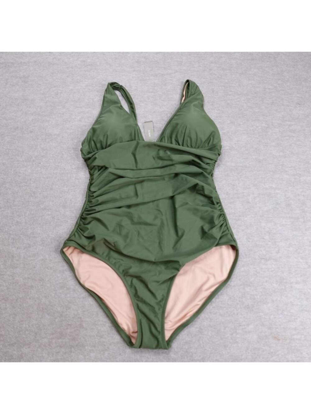 J.Crew Womens Swimsuit 14 Green Ruched One Piece BC116 NEW READ